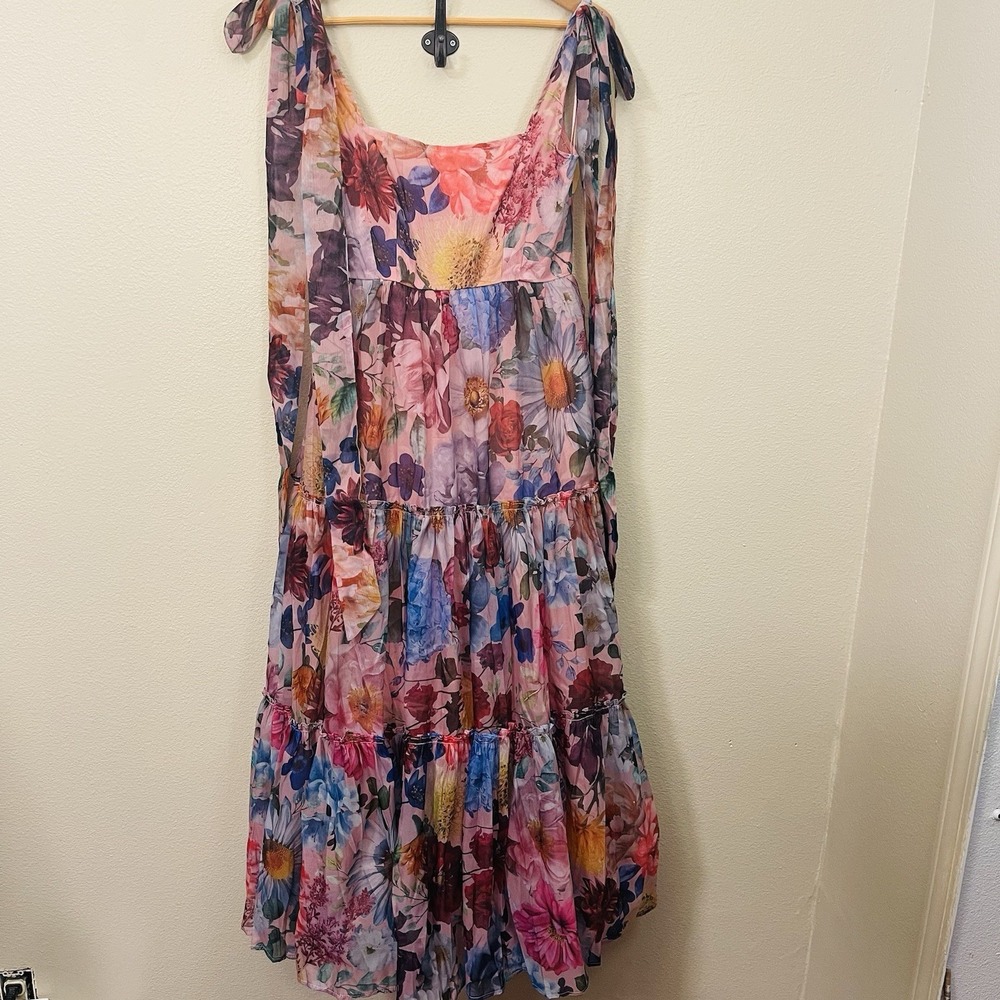 Francesca's Audrey Parks Alahna Floral Maxi Dress Pink Tie Strap Fairy Tutu Sz S - Picture 2 of 16